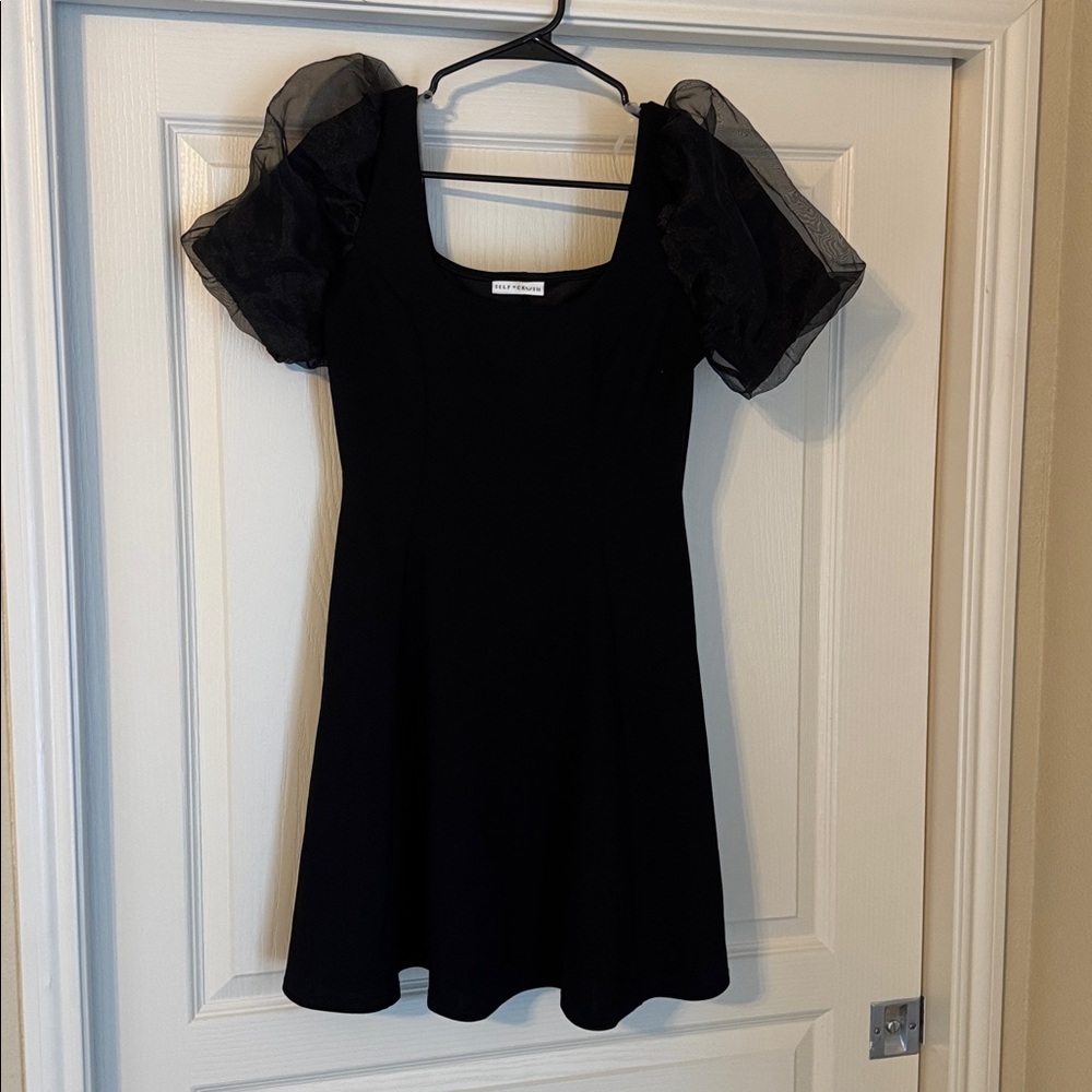 Elegant Black Dress with Sheer Puff Sleeves